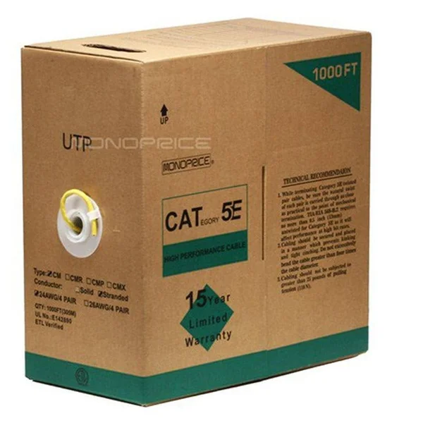 Monoprice 1000& 24AWG Cat5e UTP Stranded Bulk Ethernet Cable, Yellow