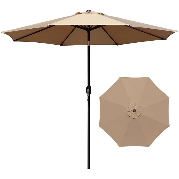 Davee Furniture 9ft Round Outdoor Market Patio Umbrella with Tilt - Easy Crank Lift, Tan Color