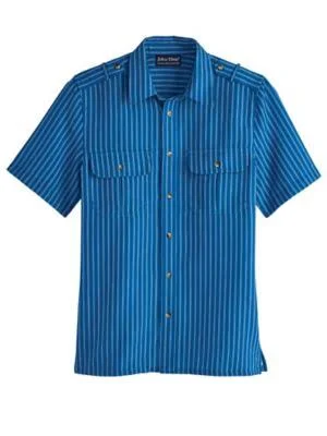 John Blair Men's Short-Sleeve Linen-Look Pilot Shirt - Blue Stripe 4XL