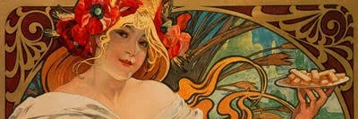 Panoramic Framed Canvas Art - Biscuits Lefevre utile by Alphonse Mucha ( Food & Drink > Food > Sweets > Cookies
