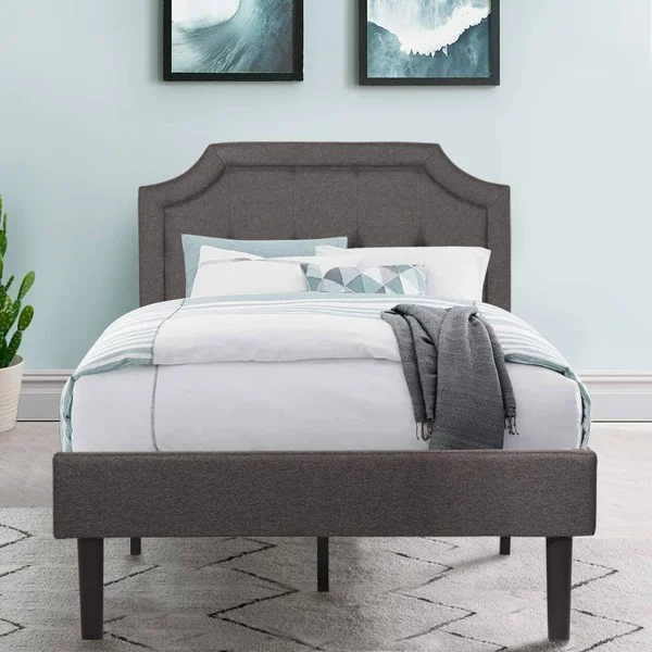 Premium Upholstered Platform Bed Diamond Stitched Panel Headboard - Twin