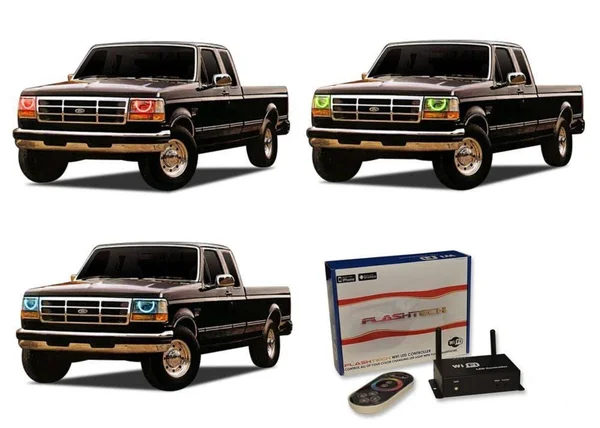 Flashtech LED RGB Multi Color Halo Ring Headlight Kit for Ford F-250 Super Duty 99-04 with v.3 Fusion Color Change RF Remote - Ot