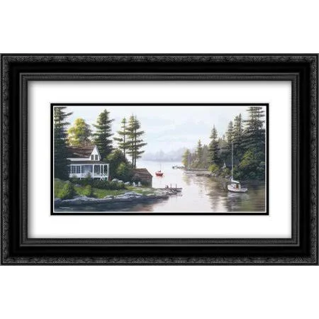 Cottage Country 2X Matted 24x16 Black Ornate Framed Art Print by Saunders, Bill