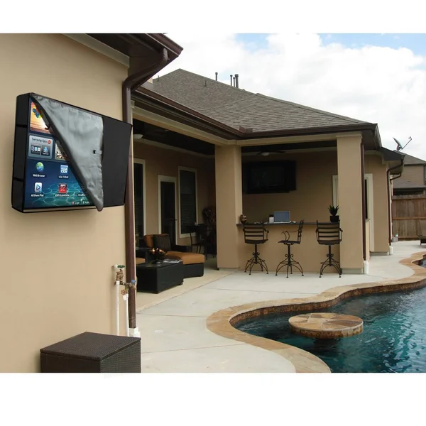 Khomo Gear Outdoor TV Cover 40x22 - 42x22 inch Black with Clear Front Universal Weatherproof Protector
