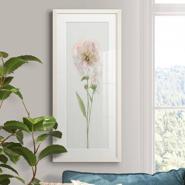 Single Stem Peony II-Premium Gallery Framed Print - Wood - White