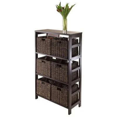 Kecia 7-Piece Storage Shelf with 6 Foldable Baskets - Espresso Red Barrel Studio