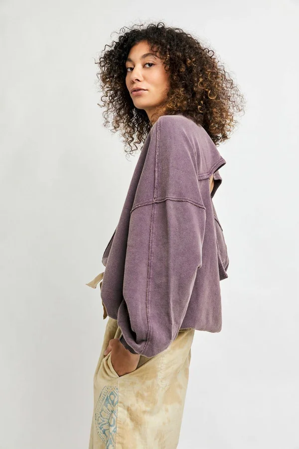 Free People Easy Does It Washed Pullover - Purple Large, Women's
