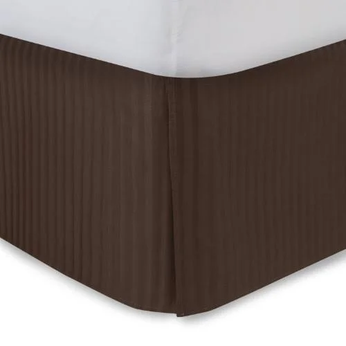 Brown Sateen Stripe Tailored Bed Skirt, Twin XL, 21 Drop