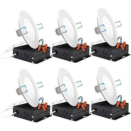 Sunco Lighting 6 Pack 4 inch Slim LED Downlight with Junction Box, 10W\x3d60W, 650