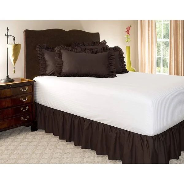 Ruffled Bed Skirt Full - Stone 21 inch Drop Bedskirt with Platform, Wrinkle and F