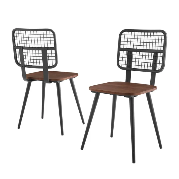 Walker Edison Industrial Mesh Back Dining Chair Dark Walnut (Set of 2)