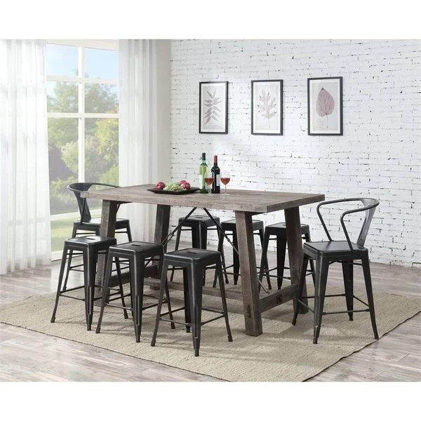 Wallace & Bay Farrell Charcoal 24x22 Bar Stool with Solid Metal Seat Back and Legs - Set of Two - D510151