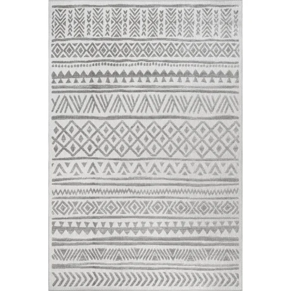 nuLOOM Mikala Raised Tribal Light Gray 6 ft. 7 in. x 9 ft. Indoor/Outdoor Area Rug