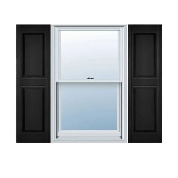 12 inchw x 46 inchh Lifetime Vinyl, Custom Two Equal Panels, Raised Panel Shutters, Black