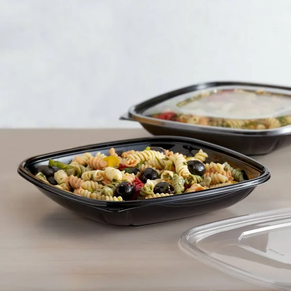 Fineline 15032L-BK Super Bowl Plus 32 oz. Black Large Square Pet Plastic Bowl - 150/Case