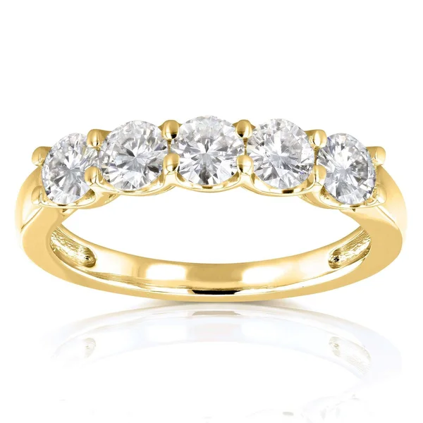 Five Stone 4/5 Carat TGW Round Brilliant Near Colorless Moissanite (hi) Bridal Wedding Band in 14K Yellow Gold - 9.5