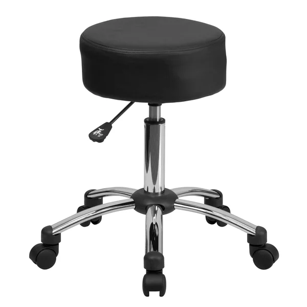 A Line Furniture Tanon Medical Black Leather Upholstered Adjustable Backless Stool with Chrome Base (1 Stool)