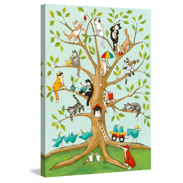 Marmont Hill Cats Up A Tree by Janet Nelson Painting Print on Wrapped Canvas - Size: 36 inch x 24 inch