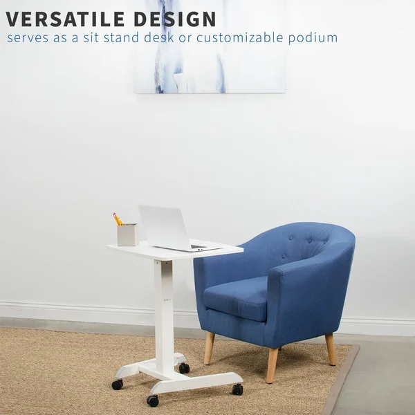 Vivo White 24x22 Pneumatic Mobile Workstation Cart - Sit-Stand Laptop Desk