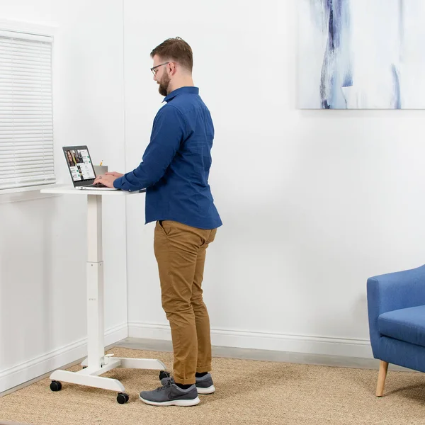 Vivo White 24x22 Pneumatic Mobile Workstation Cart - Sit-Stand Laptop Desk