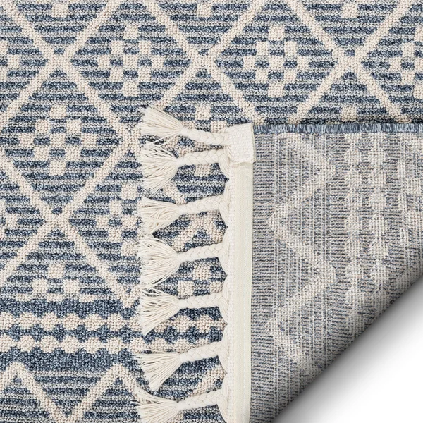 Well Woven Loop-De-Loop Covina Denim Blue Tribal Geometric Diamond 5&3 inch x 7&3 inch Flatweave Area Rug