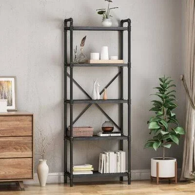 Hawkinsville Iron 5 Shelf Etagere Bookcase 17 Stories Color: Gray/Pewter