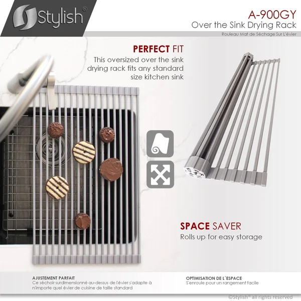 Stylish Multipurpose Over Sink Roll-Up Dish Drying Rack - Dark Grey
