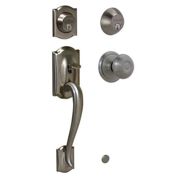 Schlage F62-CAM-GEO Camelot Double Cylinder Handleset with Georgian - Antique Pewter