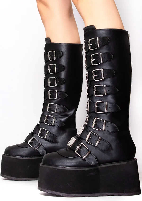 Demonia - Damned-318 9, Black Vegan Leather