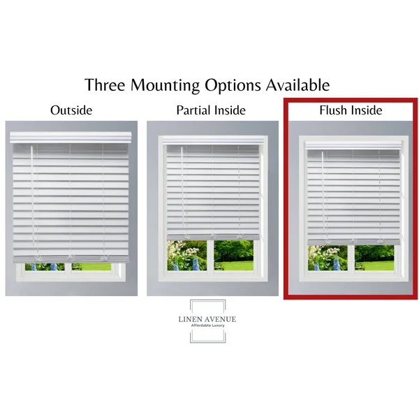 Linen Avenue Custom Cordless Faux Wood Blind White, 61 W x 48 H Flush Inside Mount