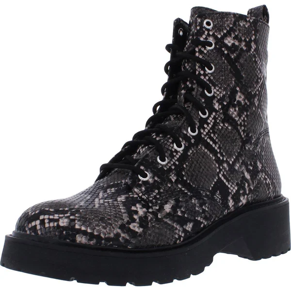 Steve Madden Tornado Womens Leather Lace-Up Combat Boots, Grey Snake