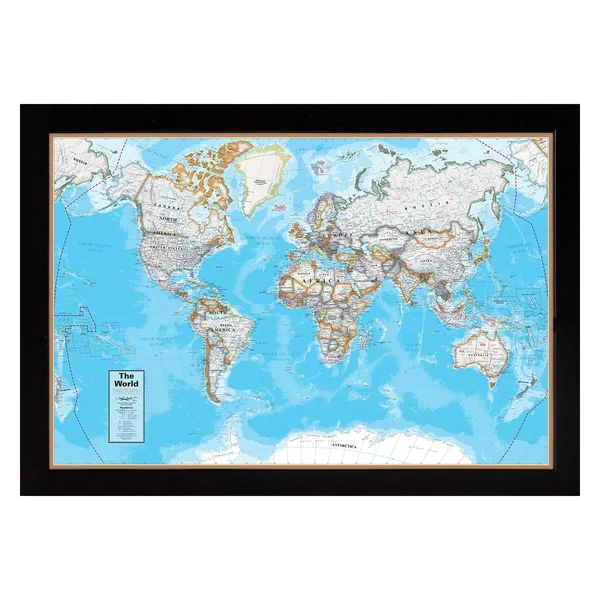 Waypoint Geographic Contemporary Series World Map Framed & Mounted 24x22H x 36x22W w/Standard Large Blac