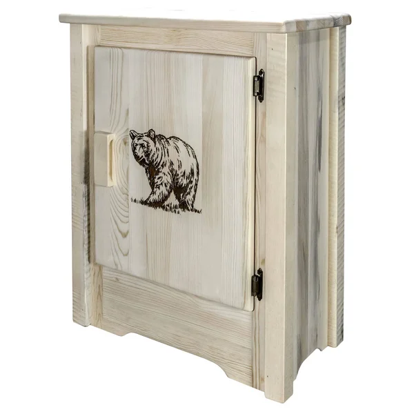 Homestead Collection Accent Cabinet with Laser Engraved Bear Design in Right Hinged - Montana Woodworks MWHCACCCABRHLZBEAR