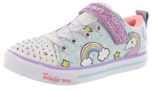 Skechers Girls& Twinkle Toes Shuffles Sparkle Lite Sneaker - Size: 1, Light Blue/Multi