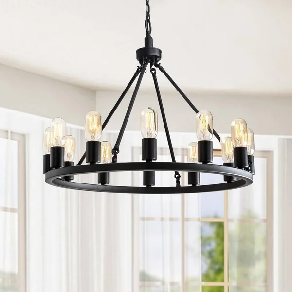 Viviana Black 12-Light Metal Round Chandelier - The Lighting Store