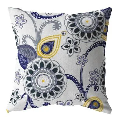 Flower Circles Suede Blown and Closed Pillow Orange, Light Green, Gray on Indigo Bungalow Rose Color: Yellow/Gray/White, Size: 2