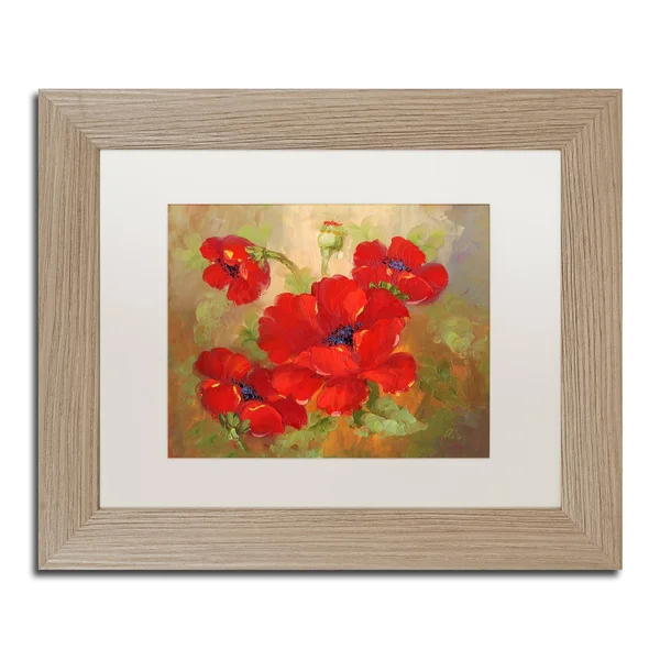 Trademark Fine Art Poppies by Rio, White Matte, Birch Frame 11x14-Inch