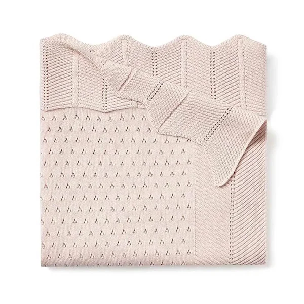 Elegant Baby Pointelle Cotton Knit Baby Blanket Warm Blush