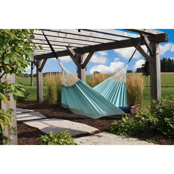 Vivere Brazilian Double Polyester Hammock - Aqua Color