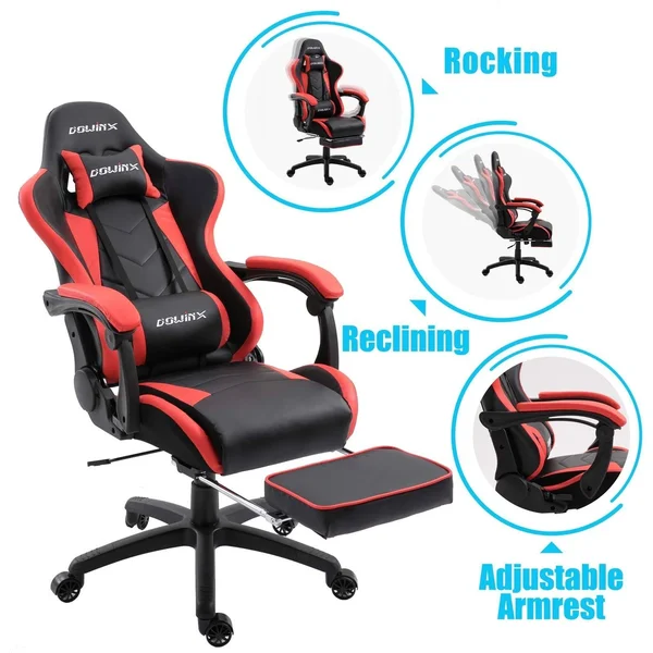 Dowinx Gaming Chair Ergonomic Racing Style Recliner with Massage Lumbar Support, Office Armchair for Computer PU Leather E-Sport
