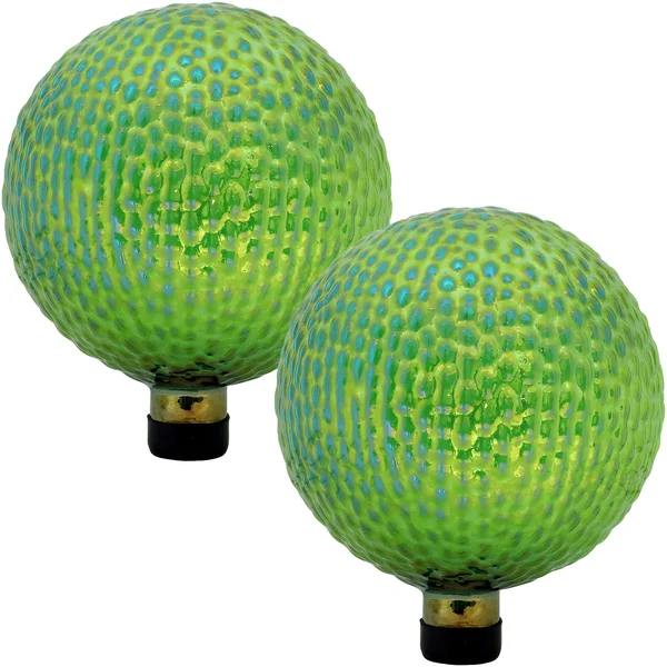 Sunnydaze Green Textured Surface Gazing Globe Ball - 10-Inch, Set of 2