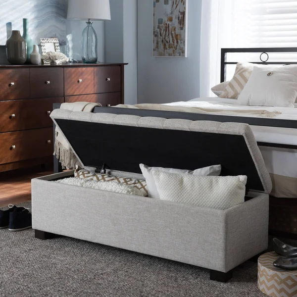 Baxton Studio Alcmene Modern and Contemporary Beige Fabric Upholstered Grid-Tufting Storage Ottoman Bench