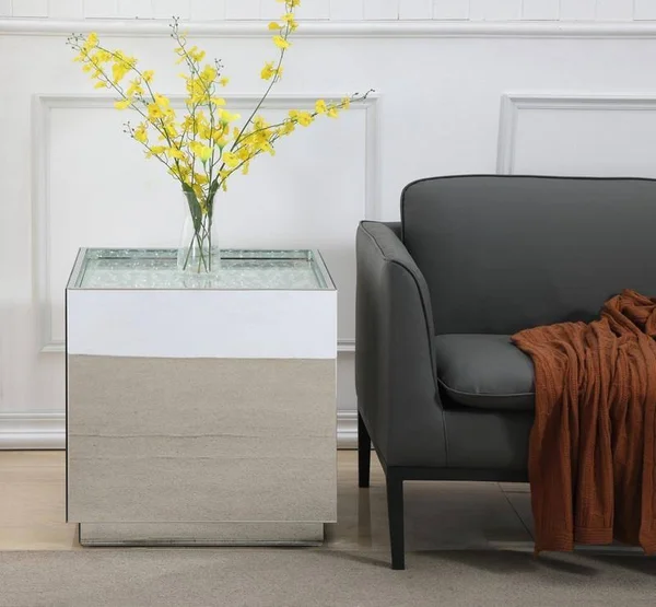 Elegant Lighting Mf92002 Modern 24 inch Square Crystal End Table Clear Royal Cut Crystal