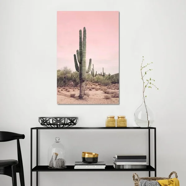 Desert Cactus Blush by Sisi and Seb - Graphic Art Print iCanvas Format: Wrapped Canvas - Size: 40x22 H x 26x22 W x 0.75x22 D, Mat