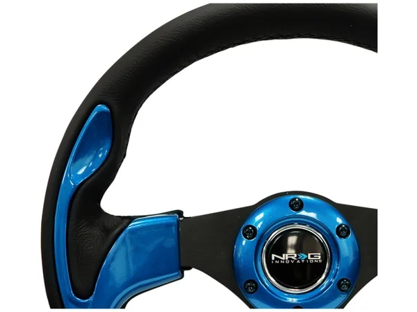 NRG Innovations RST-001BL 3-Spoke Pilota Series Black Leather Reinforced Steering Wheel with Blue Trim