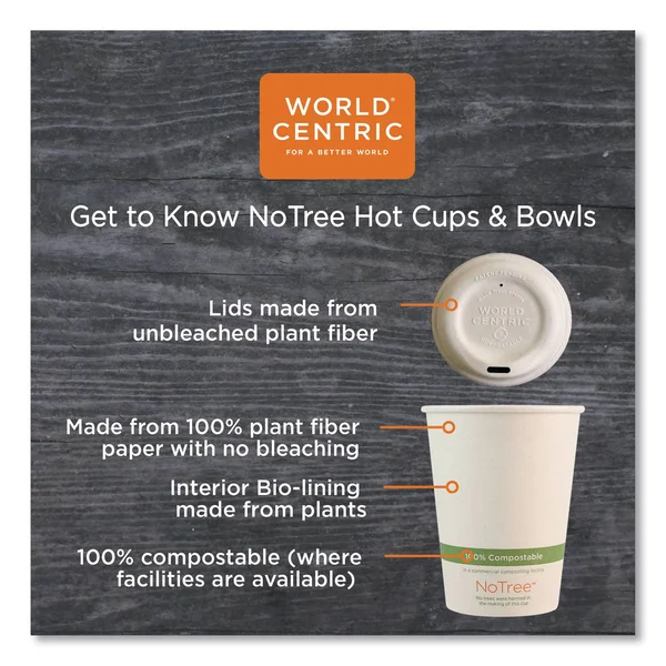 World Centric NoTree Paper Hot Cups - 12 oz, Natural, 1, 000/Carton