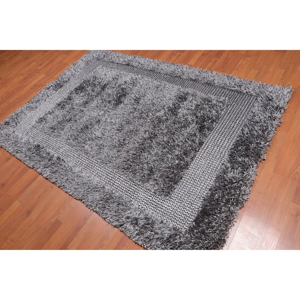 Hand Made Shag Silver Grey - Shag Polyster Modern & Contemporary Oriental Area Rug (5x7) - 5& x 7&6x22