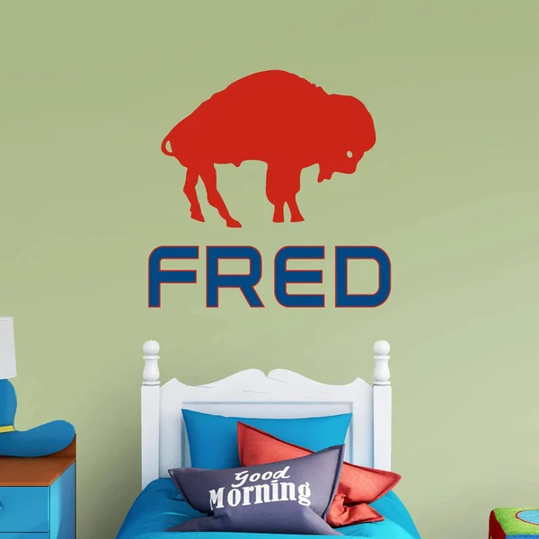 Buffalo Bills: Stacked Personalized Name - Officially Licensed NFL TRANSFER Wall Decal in Throwback Red (52x22W x 39.5x22H) by F