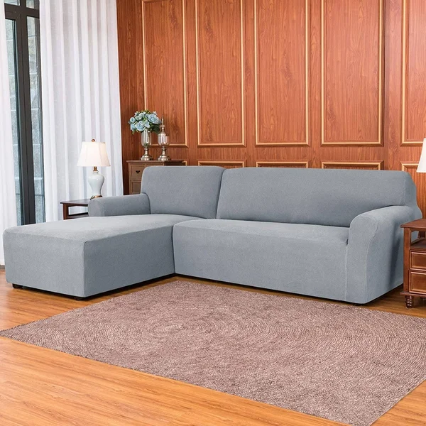 Subrtex Stretch 2-Piece Textured Grid L-Shaped Sectional Sofa Slipcover (2-Seater Left Chaise - Light Gray)