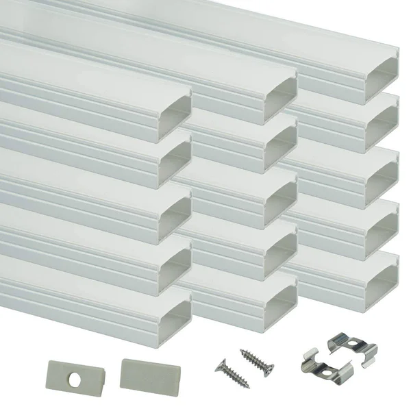 Muzata 15Pack 3.3ft/1m Silver LED Channel System with Milky White COVER - Wide Aluminum Housing Profile Track for Waterproof Stri
